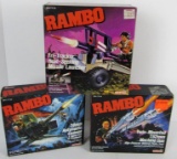 Vintage 1986 Coleco RAMBO Lot (3) Sealed MIB Boxed Sets- Missile Launcher, Twin Machine Gun+ NICE!
