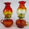 Excellent Pair (2) Vintage LE Smith Amberina Moon & Stars Oil Lamps