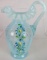 Beautiful Artist Signed Hand Painted Fenton Blue Opalescent Pitcher