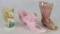 Lot (3) Smaller Hand Painted Fenton Art Glass Pieces. Including Burmese Boot