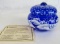 Excellent Fenton Museum Collection Cobalt Hand Painted Winter Scene Covered Jewelry / Powder Box