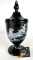 Artist Signed Fenton Mary Gregory Style Hand Painted Black Amythest Covered Candy Jar