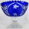 Large Beautiful Bohemian Czech Cobalt Cut to Clear Crystal Footed Bowl