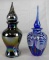 Lot (2) Vintage High End Art Glass Perfume Bottles. Pulled Feather & Oil Spot