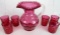 Beautiful Vintage Fenton Cranberry Coin Dot 7 Pc. Water Set. Ruffled Pitcher w/ 6 Tumblers