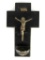 Antique I.R.N.I. (Jesus of Nazareth, King of the Jews) Cast Metal & Marble Crucifix Holy Water Font