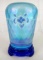 Fenton Hand Painted Iridized Vase on Cobalt Base