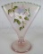 Signed Bill Fenton Pink Opalescent Iridized Hummingbird Fan Vase