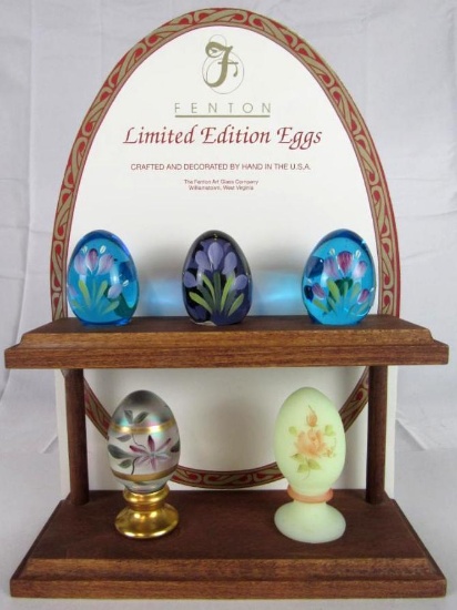 Beautiful Fenton Art Glass Egg Store Display w/ 5 Hand Painted Eggs