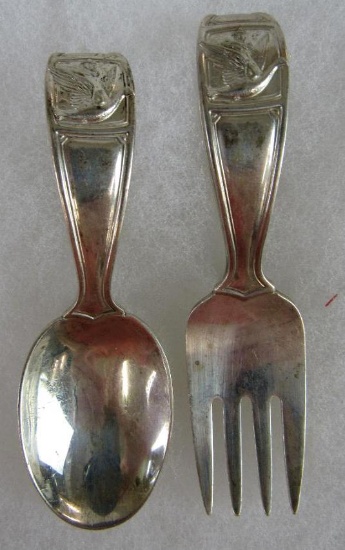 Beautiful Vintage Signed Tiffany & Co. Mother Goose Solid Sterling Silver Baby Spoon & Fork