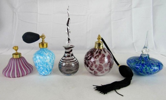 Lot (5) Beautiful Art Glass Perfume Bottles