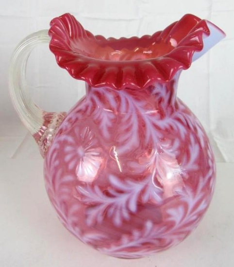 Beautiful Fenton or L.G. Wright Cranberry Opalescent Daisy & Fern Large Pitcher