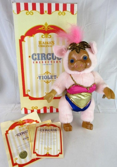 1993 Robert Rakies Circus Collection "Violet" 20" Carved Wood Face Pig MIB
