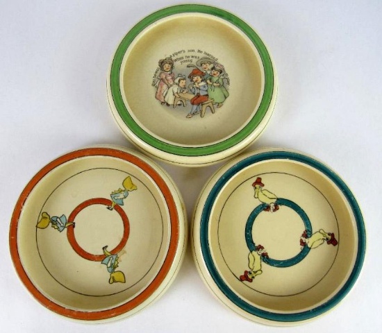 Lot (3) Antique Roseville Pottery Juvenile Childrens Dishes