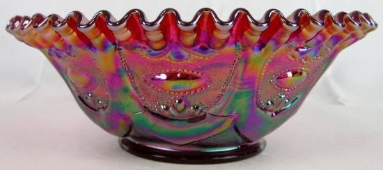 Scarce Fenton Singleton Bailey Red Carnival Glass "Farmyard" 9" Bowl