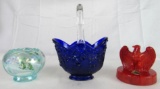 Lot (3) Fenton Art Glass Pieces. Hand Painted, Basket, Mandarin Red
