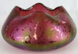 Excellent Antique Art Glass Free Form Iridized Red Bowl (Loetz?)