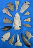 Outstanding Collection (15) Authentic Native American Arrowheads & Spearpoints Paleo Artifacts