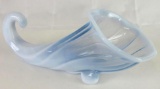 Vintage Duncan Miller Blue Opalescent Swirl Cornucopia Vase 13