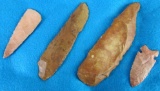 Lot (4) Authentic Native American Arrowheads & Spearpoints Paleo Artifacts