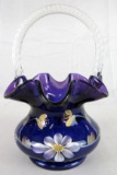 Artist Signed Fenton Art Glass Hand Painted Purple 8