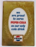 Excellent 1960's-70's Reverse Painted Glass Pepsi Cola Easel Back Advertising Sign