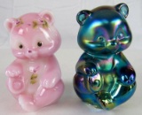 Lot (2) Fenton Art Glass Teddy Bears (One is Hand Painted)