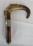 Authentic Antique Horn & Coin Silver Walking Stick Cane Handle