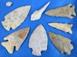 Lot (8) Authentic Native American Arrowheads & Spearpoints Paleo Artifacts