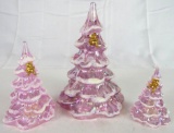Fenton Art Glass Set (3) Pink Iridized Glass Christmas Trees