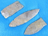 Lot (3) Authentic Native American Arrowhead, Spearpoint, & Scraper. Paleo Artifacts