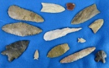 Lot (13) Authentic Native American Arrowheads & Spearpoints Paleo Artifacts