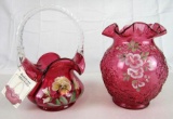 Artist Signed Fenton Hand Painted Cranberry 8