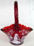 Fenton Hand Painted Ruby Red Mary Gregory D. Fredrick 7.5