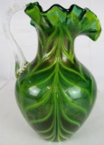 Beautiful Murano Green & Gold Pulled Feather 9
