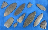 Outstanding Collection (11) Authentic Native American Arrowheads & Spearpoints Paleo Artifacts