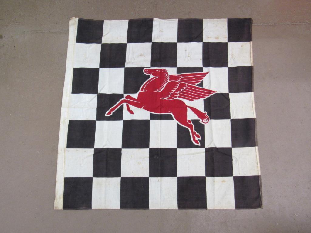 Antique Mobil Pegasus Canvas Checkered Flag 36 x | Proxibid