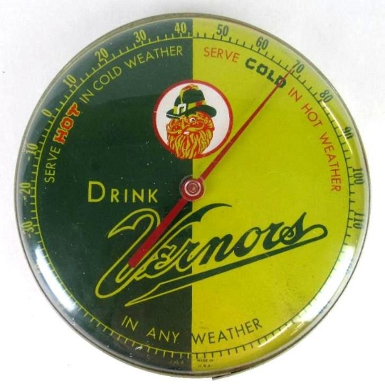 Authentic Vintage Drink Vernors 12" Pam Style Advertising Thermometer