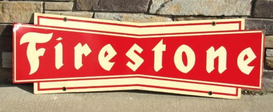 Antique Firestone Tires Double Sided Steel Sign 16 x 48"