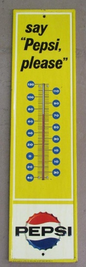 Excellent Vintage 1964 Dated Say Pepsi Please Metal Advertising Thermometer 28"