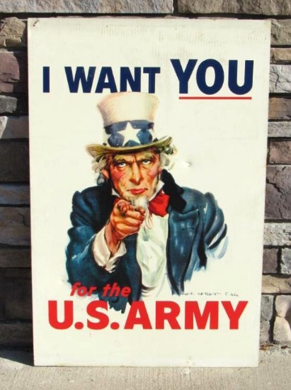 Rare Vintage 1960's US Army "I WANT YOU" Uncle Sam Double Sided Steel Sign 25 x 38"