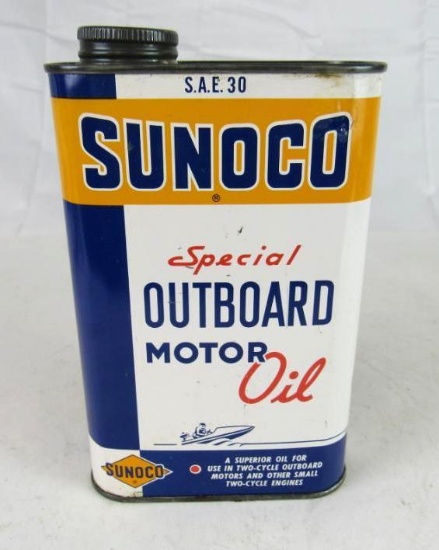 Antique Sunoco Special Outboard Motor Oil Square Quart Metal Can