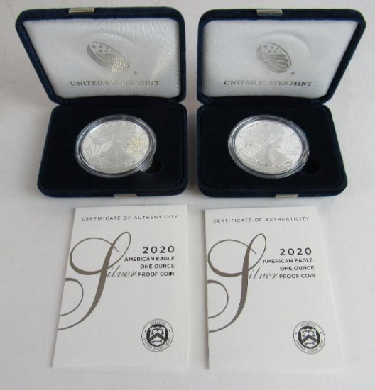 (2) 2020 Silver Eagle Dollar Proof Coins MIB