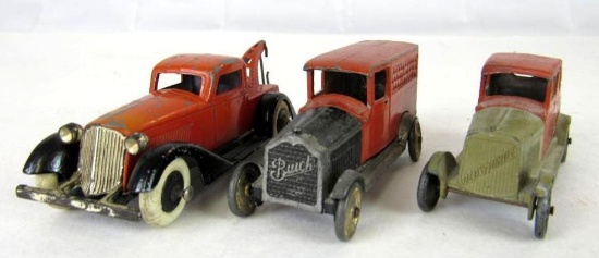 (3) Antique 1930's Tootsietoy Cars/ Trucks- Buick, Oldsmobile, Graham Tow Truck