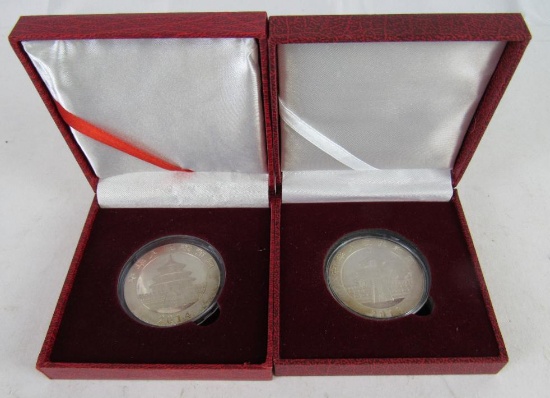 2013 & 2014 China 10 Yuan Silver Panda Coins .999 Silver