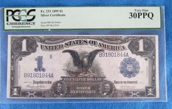 1899 US $1 Black Eagle Silver Certificate PCGS 30 PPQ (Premium Paper Quality) Fr. 233
