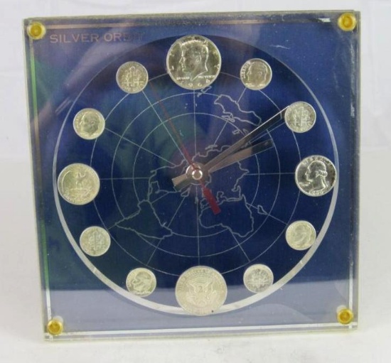 Excellent Vintage Silver Orbit (1964) Silver Coin Clock Marion Kay Numismatic