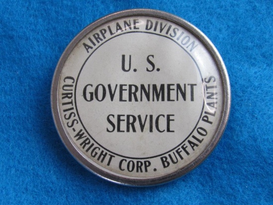 Excellent WWII US Government Service Airplane Division Employee Badge- Curtiss-Wright