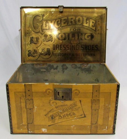Excellent Antique Glycerole Shoe Oil Counter Display Tin