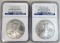 (2) 2007 Silver Eagles NGC Early Release Gem Uncirculated